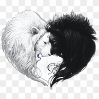 #lionheart #lion #heart #lionlovers #sun #moon #black - Lion And Girl Drawing Clipart