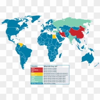 Map Of Countries That Block Or Restrict Twitter - World Map Free License Clipart