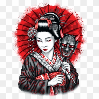 Geisha With Oni Mask Clipart