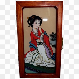Geisha Girl Wood Box With Mirror Vintage Asian Box - Picture Frame Clipart