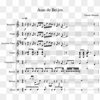 Asas De Beijos Sheet Music For Flute, Guitar, Tenor - Goya No Machiawase Notes Clipart