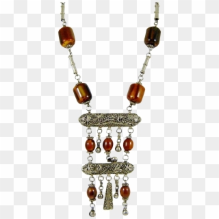 Vintage Tribal Bakelite Necklace Amber Silver Bells - Necklace Clipart