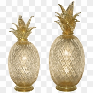 Seguso Italian Set Of Two Gold Murano Glass Pineapples - Murano Glass Pineapple Clipart
