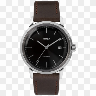 Automatic 40mm Leather Strap Watch Black/silver-tone - Timex Marlin 40mm Clipart