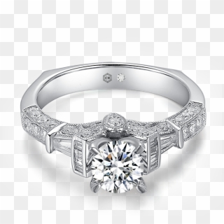 V-frame Filigree Micropavé Vintage Engagement Ring - Engagement Ring Clipart