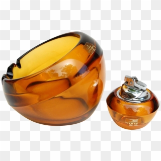 Vintage Viking Glass Orb Ashtray & Lighter Amber Glass - Amber Clipart