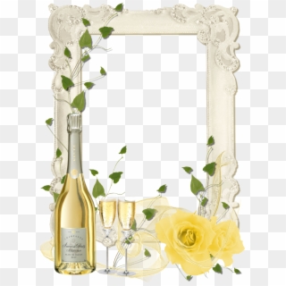 Delicate Transparent Png Frame With Yellow Roses And - Champagne Frame Png Clipart