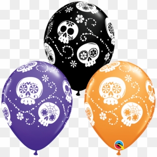 25 Latex Balloons 11" Halloween Sugar Skulls Orange,black, - Globos De Calaveras Mexicanas Clipart