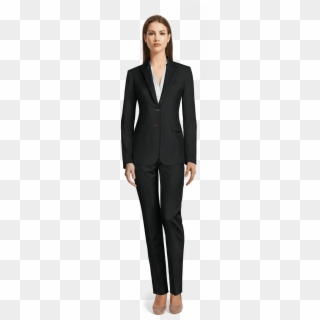 Black 100% Wool Pant Suit-view Front - Whole Body Formal Attire For Women Png Clipart