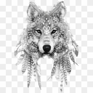 #wolf #art #drawing #feathers #boho #freetoedit - Wolf Tattoo With Feathers Clipart