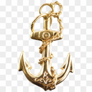 Anchor & Rope Charm Pendant 14k Yellow Gold - Keychain Clipart