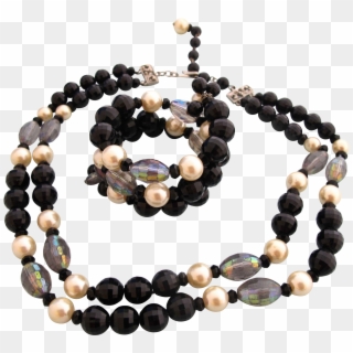 Vintage Hobe Black Bead And Faux Pearl Necklace And - Bead Clipart