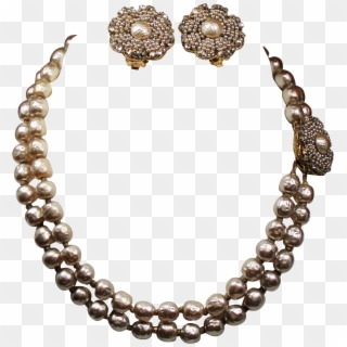 Vintage Miriam Haskell Faux Pearl Chaton Double Strand - Uncut Diamonds Sets Designs Clipart