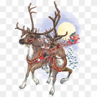 Santas Sleigh And How - Christmas Vintage Png Reindeer Clipart