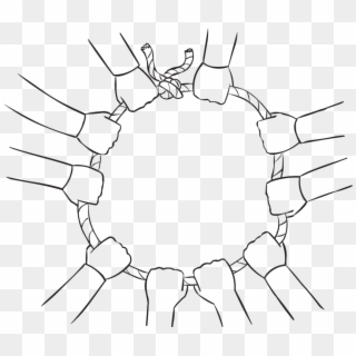 Back Lots Of Hands Holding Onto A Loop Of Rope With - Line Art Clipart