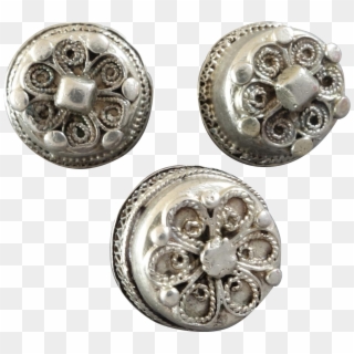 Three Antique 13lot Silver Buttons Traditional Costume - Circle Clipart