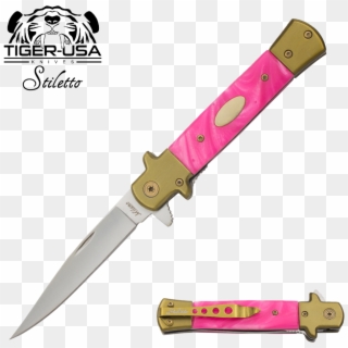9" Tiger Pink Swirl Italian Milano Stiletto Tactical - Stiletto Style Knife Clipart