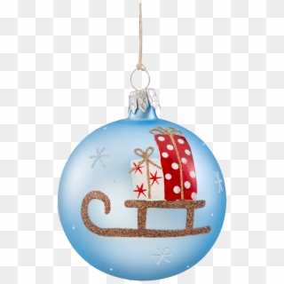 Christmas Bauble Light-blue, Matt With Sledge, 7 Cm - Christmas Ornament Clipart