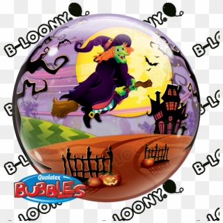 22 Single Bubble Balloon Flying Witch Spooky Brew Front - Bubble Clipart