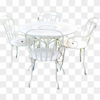 Pre1960s Iron Metal French Fermob Cafe Bistro Table - White Table And Chairs Png Clipart
