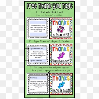 Free Editable Thank You Cards/tags For Your Class Volunteers - Illustration Clipart