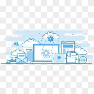 Blue Cloud Computing Multimedia Flat Line - Managed Services Clipart