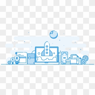 Blue Startup Rocket Flat Line Clipart