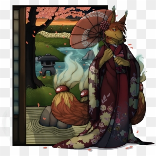 A Kitsune In A Kimono - Illustration Clipart