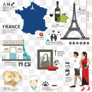 France Map Wine Eiffel Tower Triumphal Arch Chef Mona - France Flat Design Clipart