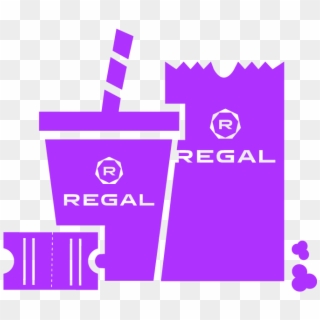 Image Of Movie Ticket, Soft Drink, And Bag Of Popcorn - Logo Regal App Clipart