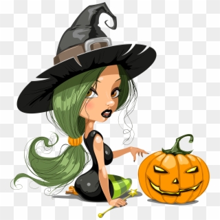 Halloween Evil Pumpkin With Witch Hat Clipart - Witch Hats Cartoon - Png Download