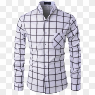 Mens White And Black Slim Fit Check Pattern Long Sleeve - Shirt Clipart