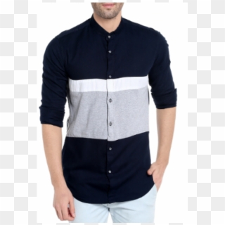 Blue Cotton Color Block Casual Shirt - Limeroad Shirts Clipart