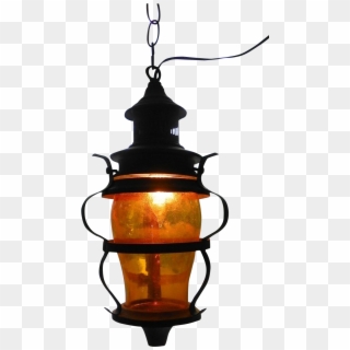 Old Amber Glass Copper Hanging Lamp - Ceiling Fixture Clipart