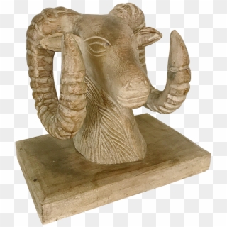 Wood Carved Ram Goat Bust With Base On Chairish - Statue Clipart