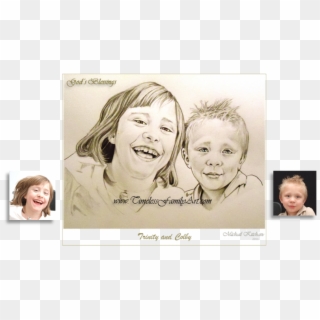Brother Sister Portrait Pencil Drawing Trinity Colby - Sketch Clipart