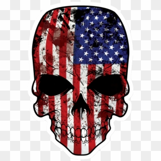 Skull Shaped Sticker Approx Size - Usa Flag Skull Clipart