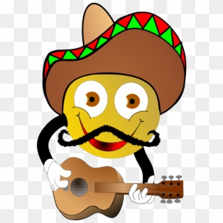 Cartoon, Mexicans, Smiley, Guitar, Sombrero, Party - Mexican Emoji Clipart
