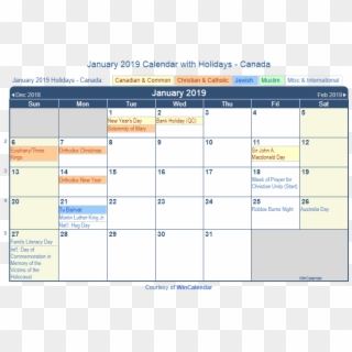 January 2019 Holidays Calendar Canada - January 2019 Calendar Holidays Clipart