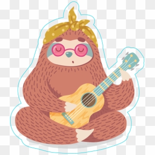 Hippie Sloth Playing Guitar Sticker - Hippie Sloth Clipart