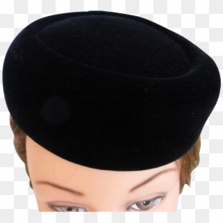 1960's Black Velvet Pillbox Hat By Mr - Headpiece Clipart