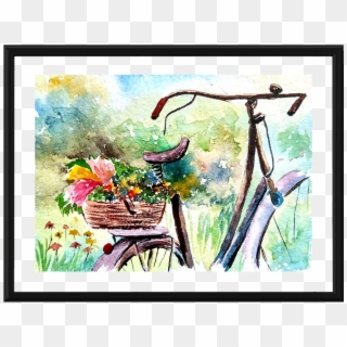 Scenic Art Photo Frame , Png Download - Bicycle Watercolor Painting Clipart