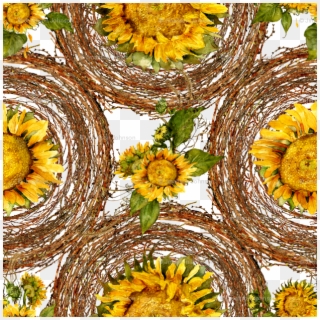 Sunflowers And Wreaths Watercolor On White Fabric Wallpaper - Sunflower Clipart