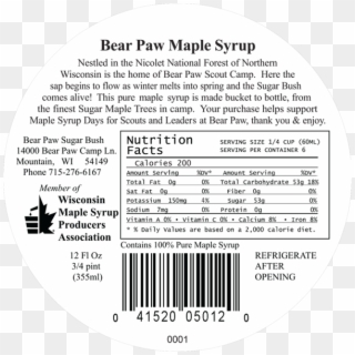 Bear Paw Maple Syrup Back Label - Circle Clipart