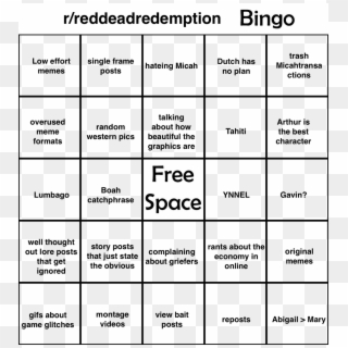 Memer/reddeadredemtion - Favorite Character Bingo Blank Clipart