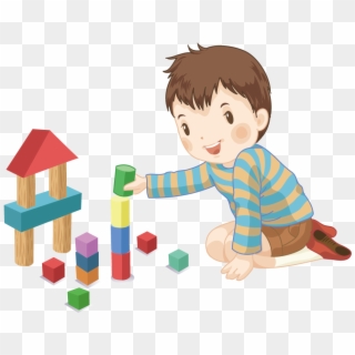 Block Designer Cartoon Child Boy Playing With - Baby Play Cartoon Png Clipart