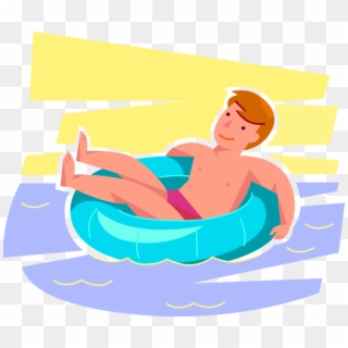 Vector Illustration Of Young Boy Floats In Inflatable - Tubing Clipart