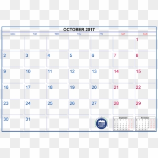 October 2017 Calendar Png Pictures - 8.5 X 14 Printable Calendar 2018 Clipart