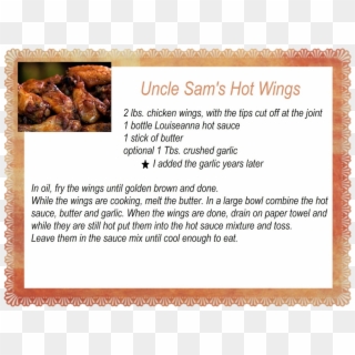 Free Recipe Card - Hot Wings Recipe Clipart