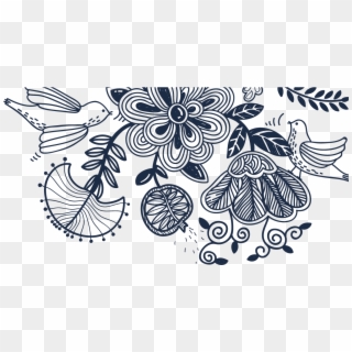 Bird And Painting Line Flowers Birdandflower - Flor Azul Marino Dibujo Clipart